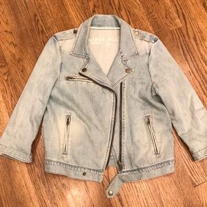 Faded denim moto jacket